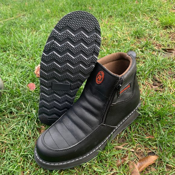 MEN'S WORK BOOTS GENUINE LEATHER ZIP-UP BLACK 339